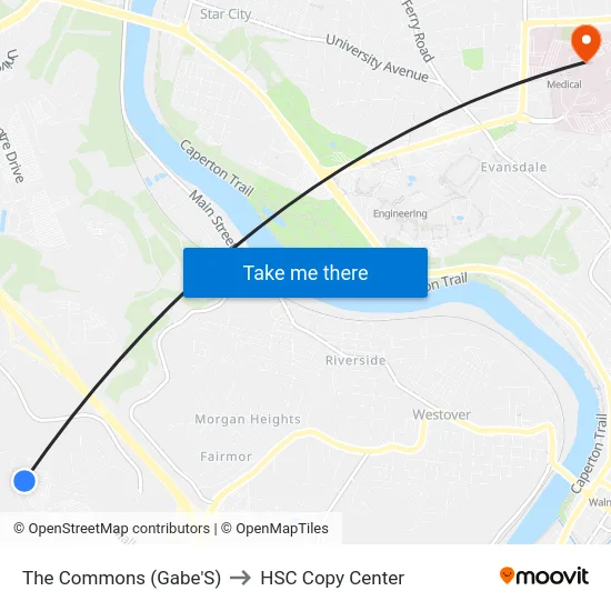 The Commons (Gabe'S) to HSC Copy Center map