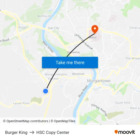 Burger King to HSC Copy Center map