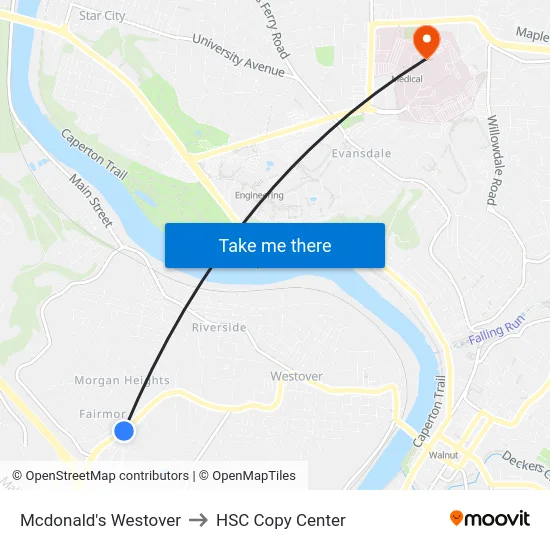 Mcdonald's Westover to HSC Copy Center map