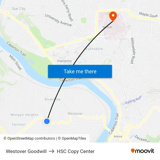 Westover Goodwill to HSC Copy Center map