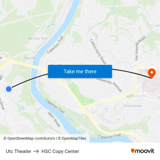 Utc Theater to HSC Copy Center map