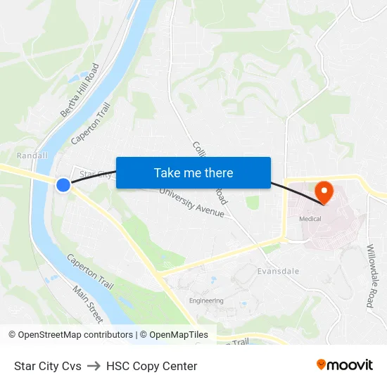 Star City Cvs to HSC Copy Center map