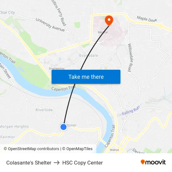 Colasante's Shelter to HSC Copy Center map