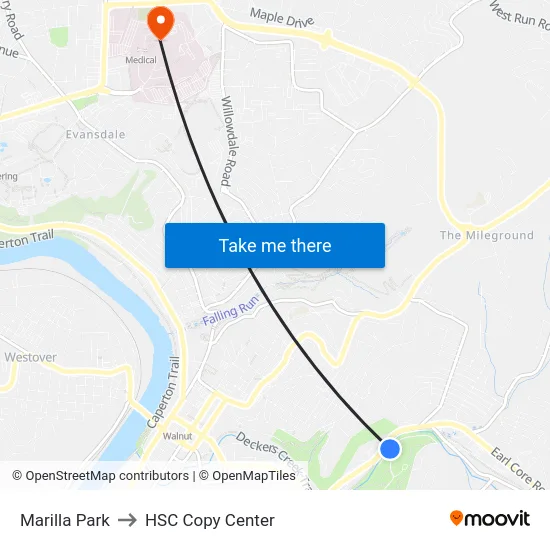 Marilla Park to HSC Copy Center map
