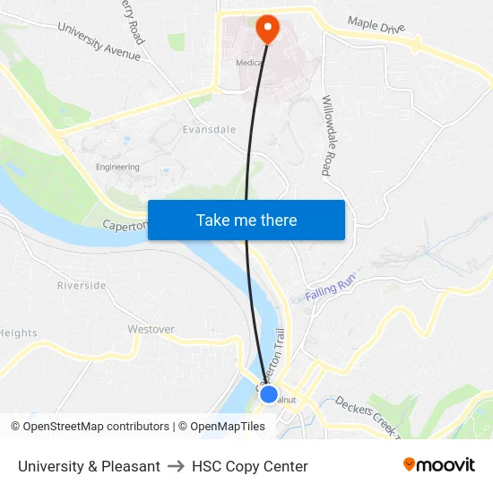 University & Pleasant to HSC Copy Center map