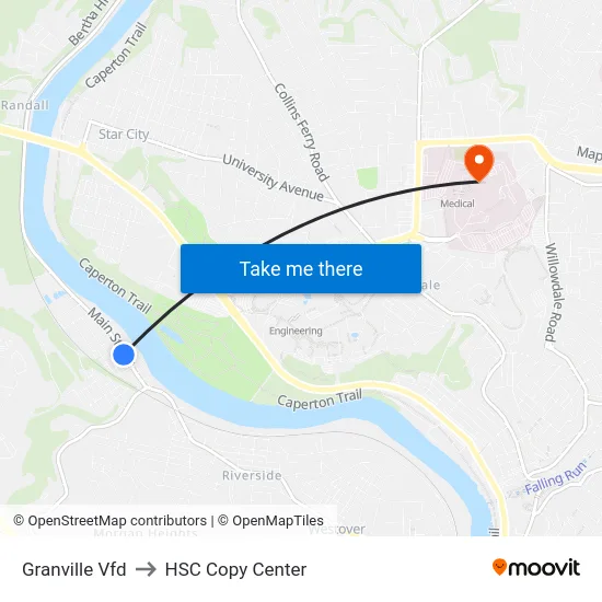 Granville Vfd to HSC Copy Center map