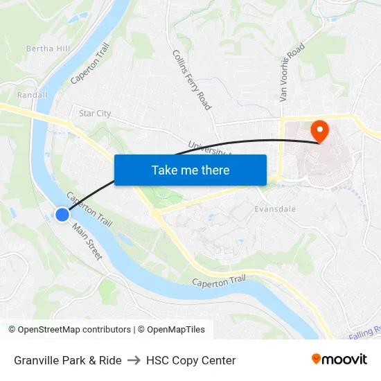 Granville Park & Ride to HSC Copy Center map