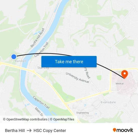 Bertha Hill to HSC Copy Center map