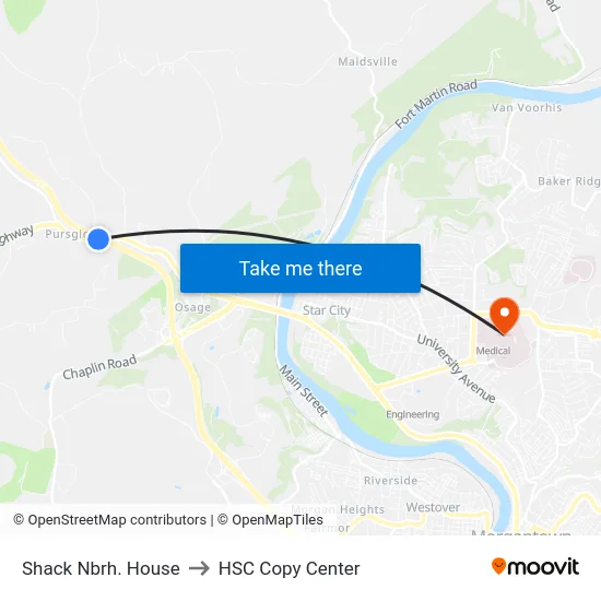 Shack Nbrh. House to HSC Copy Center map