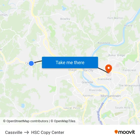 Cassville to HSC Copy Center map