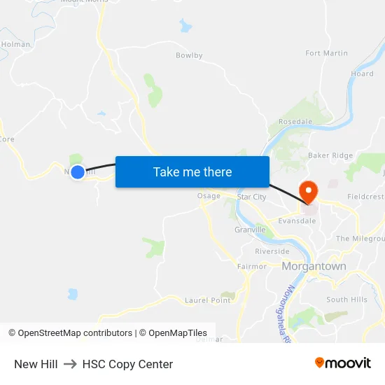 New Hill to HSC Copy Center map