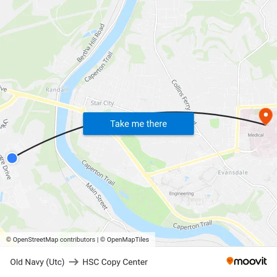 Old Navy (Utc) to HSC Copy Center map