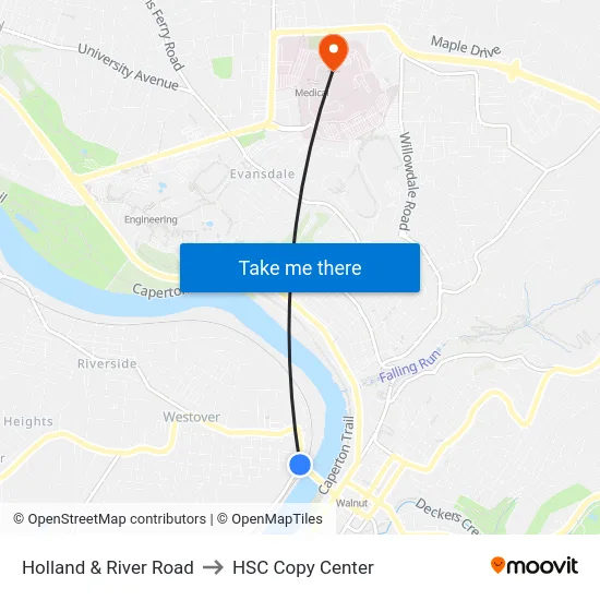 Holland & River Road to HSC Copy Center map