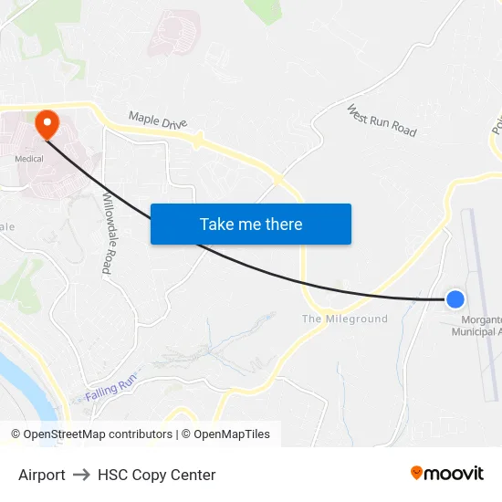 Airport to HSC Copy Center map