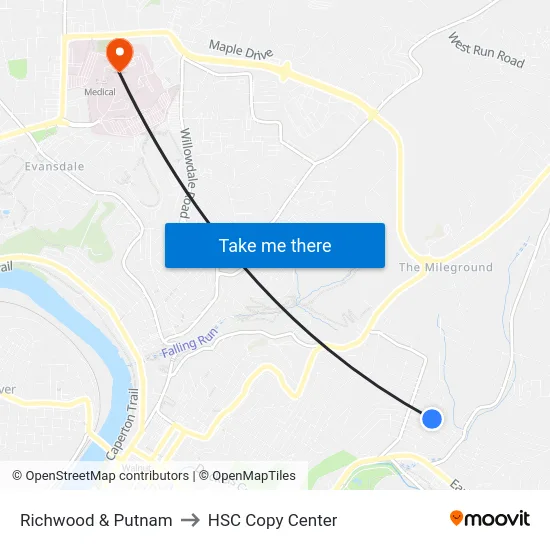 Richwood & Putnam to HSC Copy Center map