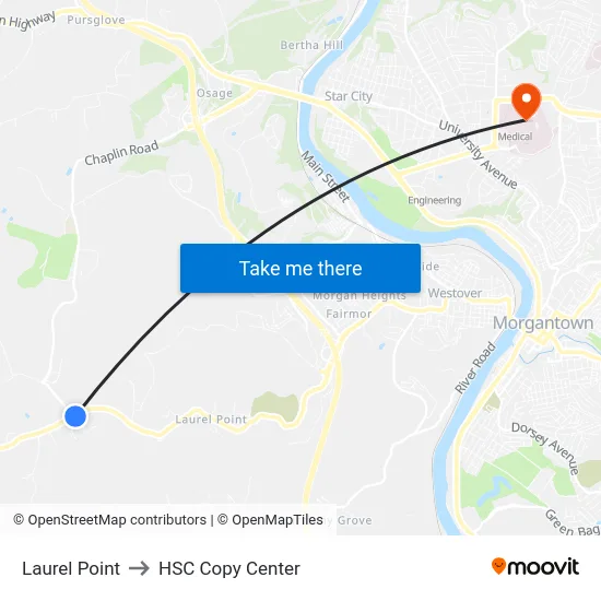 Laurel Point to HSC Copy Center map