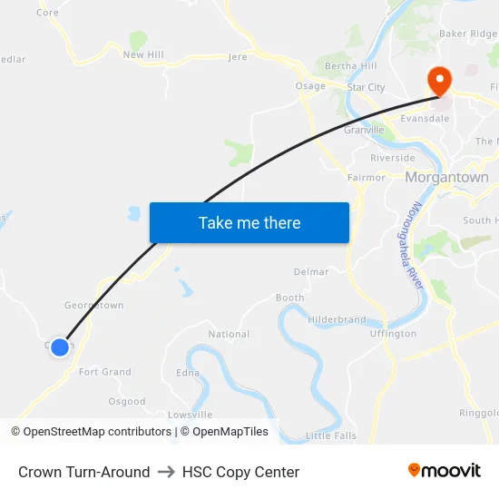 Crown Turn-Around to HSC Copy Center map