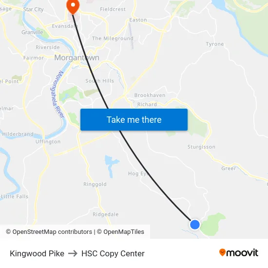 Kingwood Pike to HSC Copy Center map