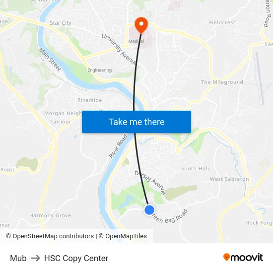 Mub to HSC Copy Center map