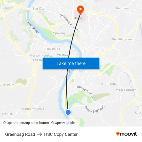 Greenbag Road to HSC Copy Center map