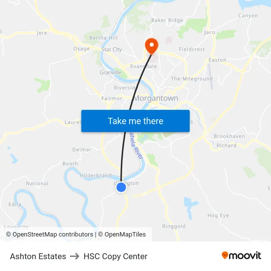 Ashton Estates to HSC Copy Center map