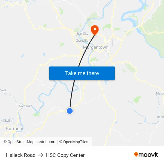 Halleck Road to HSC Copy Center map