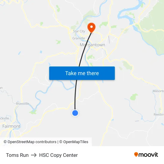 Toms Run to HSC Copy Center map