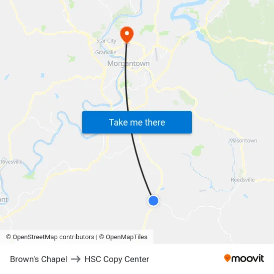 Brown's Chapel to HSC Copy Center map