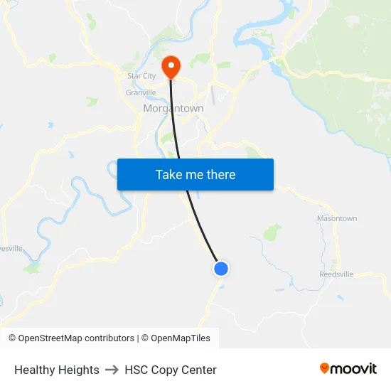 Healthy Heights to HSC Copy Center map