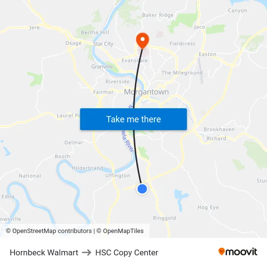 Hornbeck Walmart to HSC Copy Center map