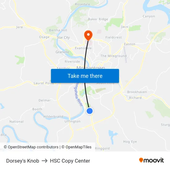 Dorsey's Knob to HSC Copy Center map