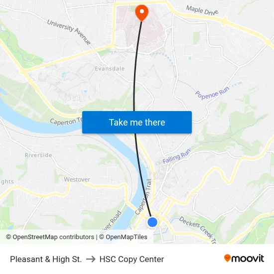 Pleasant & High St. to HSC Copy Center map
