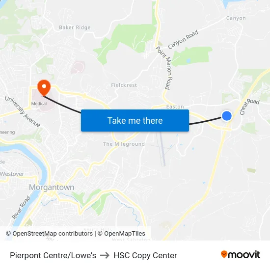 Pierpont Centre/Lowe's to HSC Copy Center map