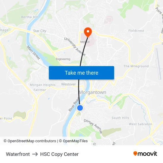 Waterfront to HSC Copy Center map