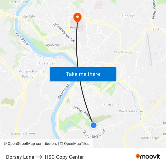 Dorsey Lane to HSC Copy Center map