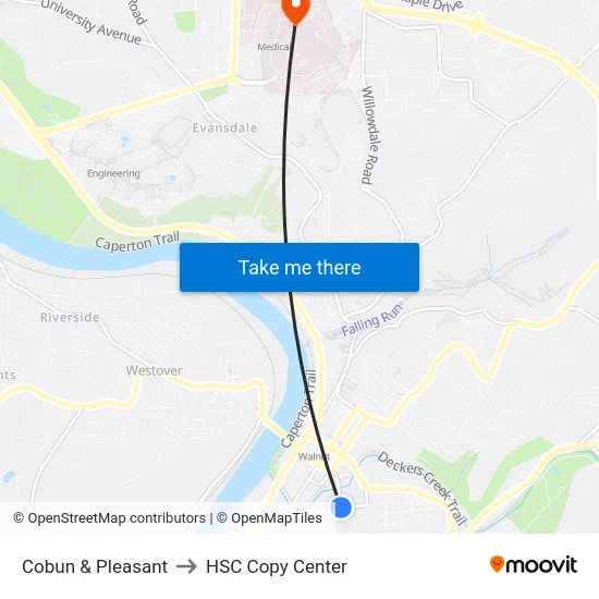 Cobun & Pleasant to HSC Copy Center map