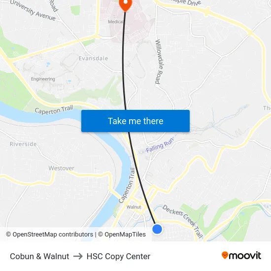 Cobun & Walnut to HSC Copy Center map