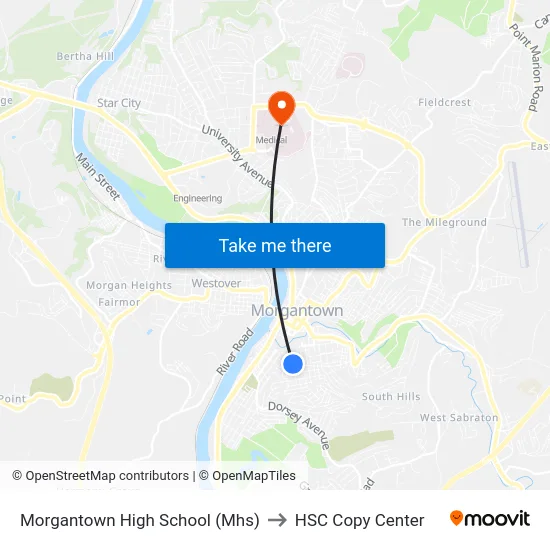 Morgantown High School (Mhs) to HSC Copy Center map