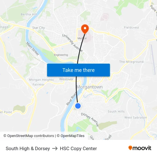 South High & Dorsey to HSC Copy Center map