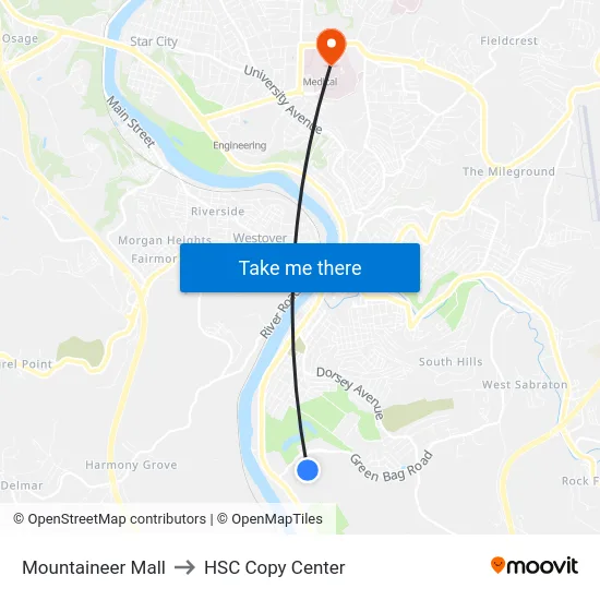 Mountaineer Mall to HSC Copy Center map