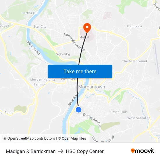 Madigan & Barrickman to HSC Copy Center map