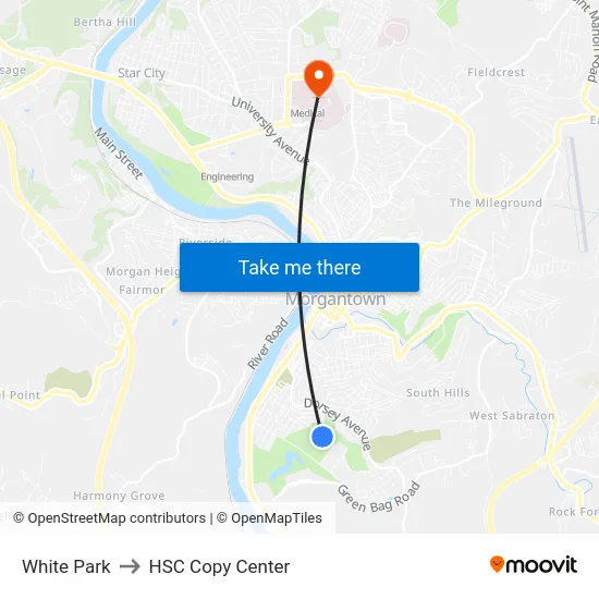 White Park to HSC Copy Center map