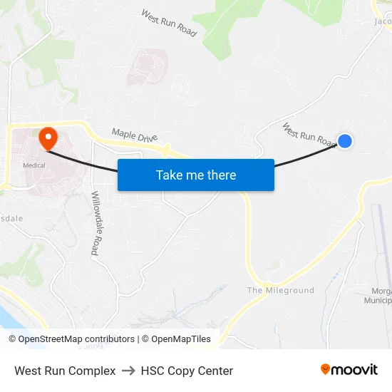 West Run Complex to HSC Copy Center map