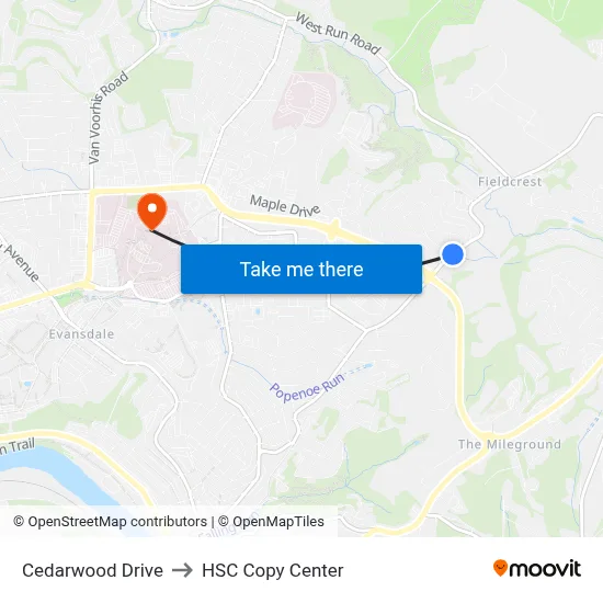 Cedarwood Drive to HSC Copy Center map