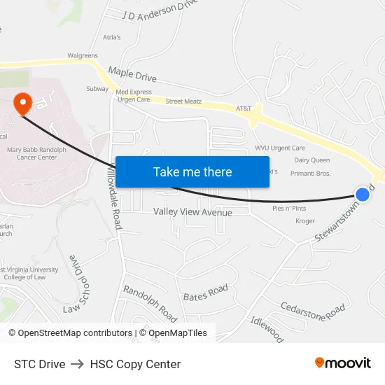 STC Drive to HSC Copy Center map