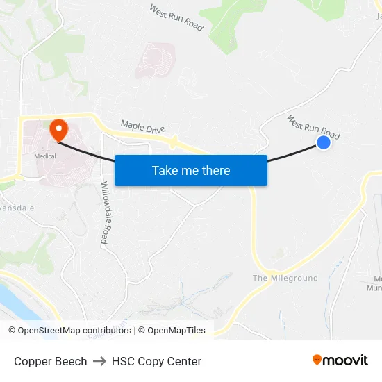 Copper Beech to HSC Copy Center map