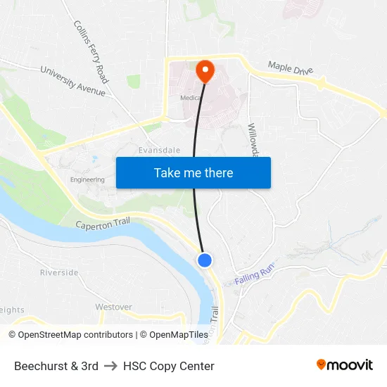 Beechurst & 3rd to HSC Copy Center map