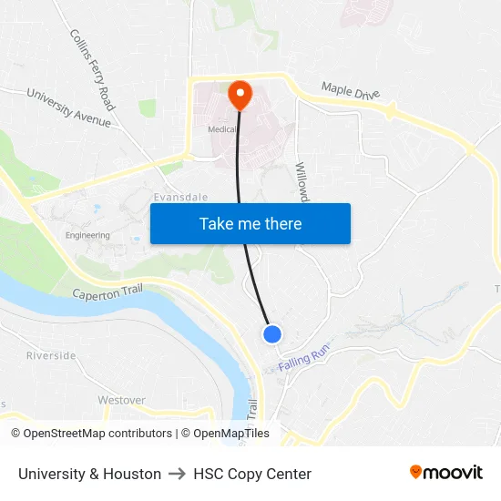 University & Houston to HSC Copy Center map