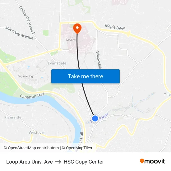 Loop Area Univ. Ave to HSC Copy Center map