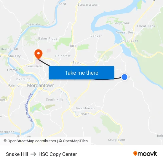 Snake Hill to HSC Copy Center map